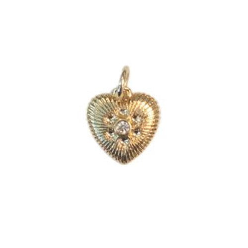 Lotus Jewelry Studio Necklaces Textured Heart Charm w/CZ center Gold Charms