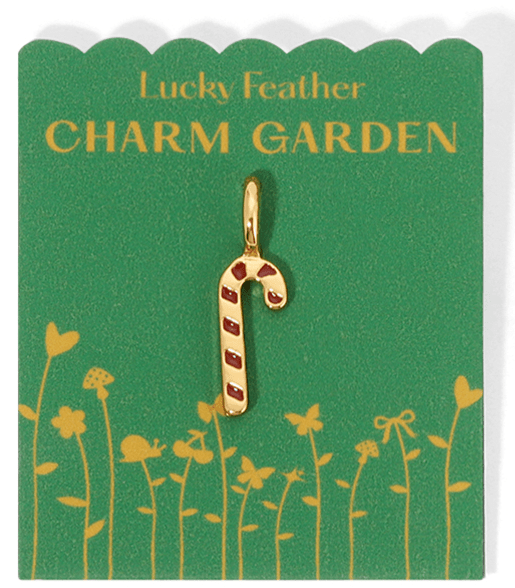 Lucky Feather Charm Charm Garden - Holiday - Candy Cane - Gold