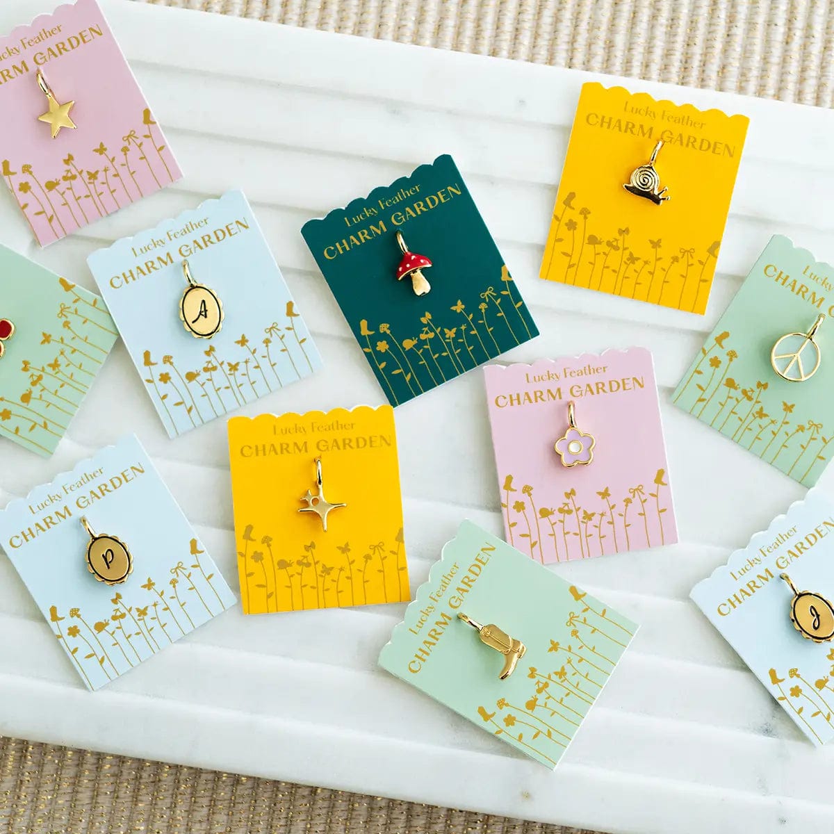 Lucky Feather Charm Charm Garden - Scalloped Gold Initial Charm