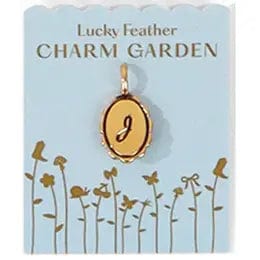 Lucky Feather Charm J Charm Garden - Scalloped Gold Initial Charm