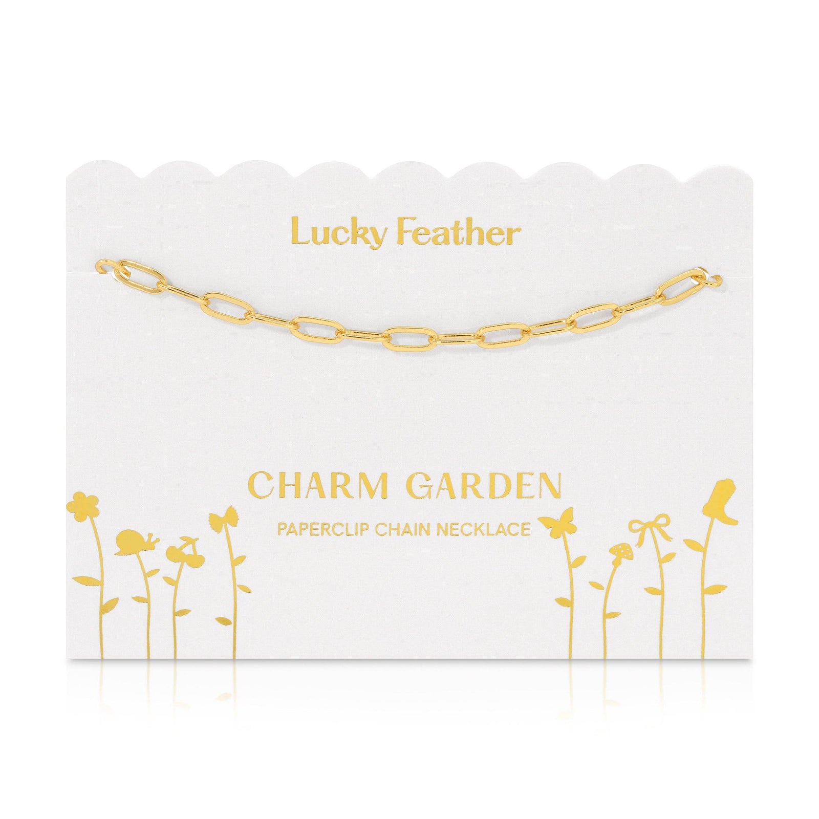 Lucky Feather Fashion Charm Garden - Gold Paperclip Chain (18-20 in)