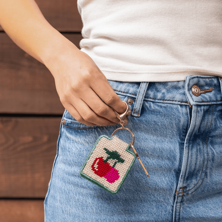 Lucky Feather Gifts Needlepoint Keychain Kit - Cherries