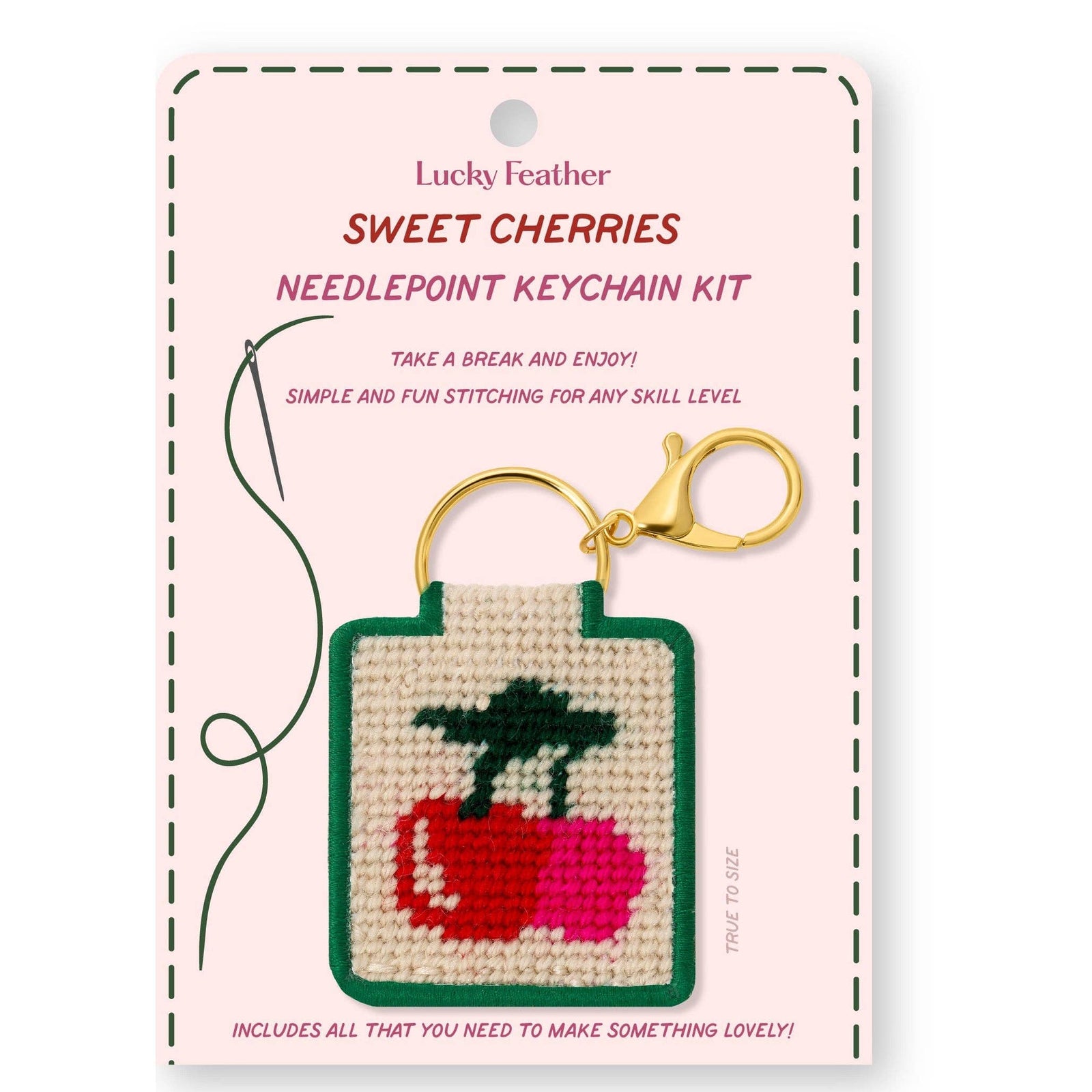 Lucky Feather Gifts Needlepoint Keychain Kit - Cherries