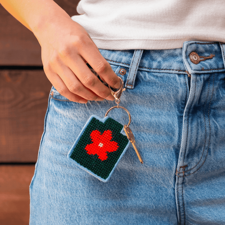 Lucky Feather Gifts Needlepoint Keychain Kit - Flower