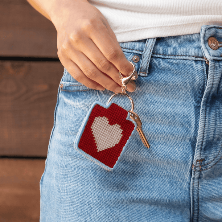 Lucky Feather Gifts Needlepoint Keychain Kit - Heart