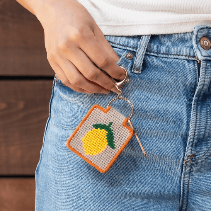Lucky Feather Gifts Needlepoint Keychain Kit - Lemon