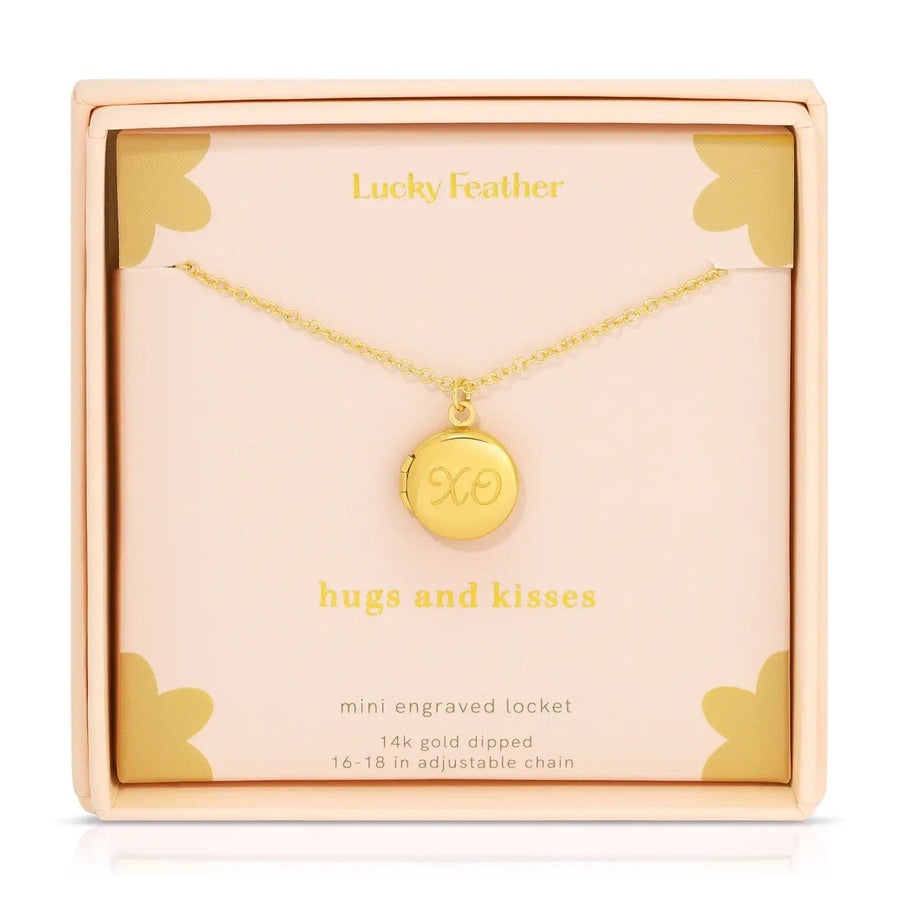 Lucky Feather Necklace Mini Engraved Locket - XO