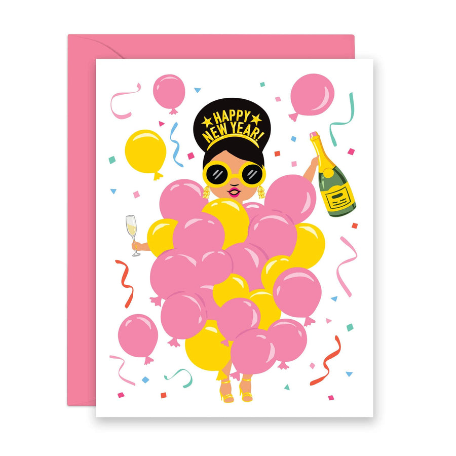 Lucy Loves Paper Card Balloon Girl - Happy New Year Card