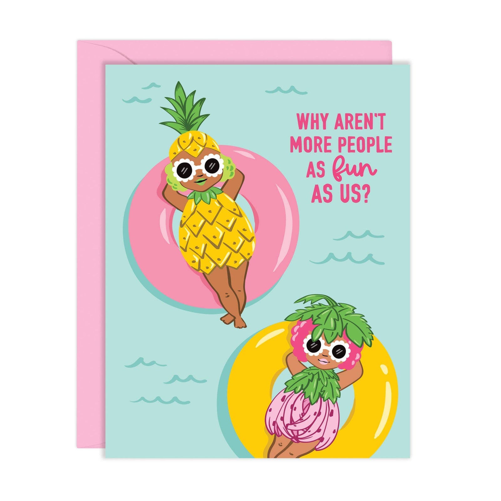 Lucy Loves Paper Card Fun As Us At The Pool - Pink Friendship Card (A2)