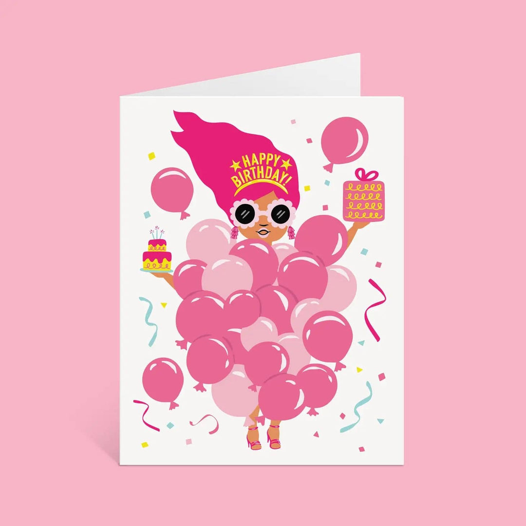 Lucy Loves Paper Card Pink Balloon Girl Birthday Card A2