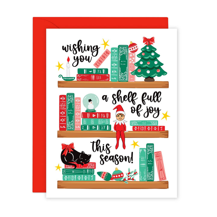 Lucy Loves Paper Cards A Shelf Full of Joy | Bookshelf Pun Christmas Card