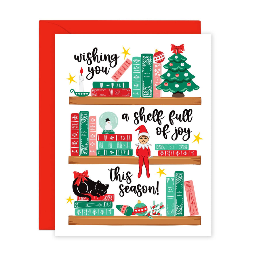 Lucy Loves Paper Cards A Shelf Full of Joy | Bookshelf Pun Christmas Card