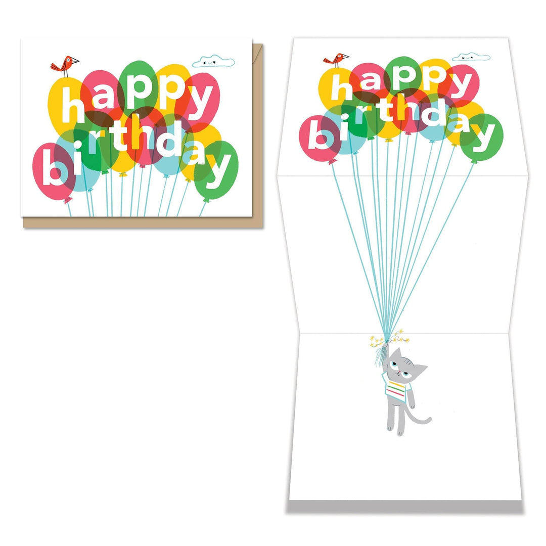 Maginating Card Balloon Kitty Tri-Fold Birthday Card