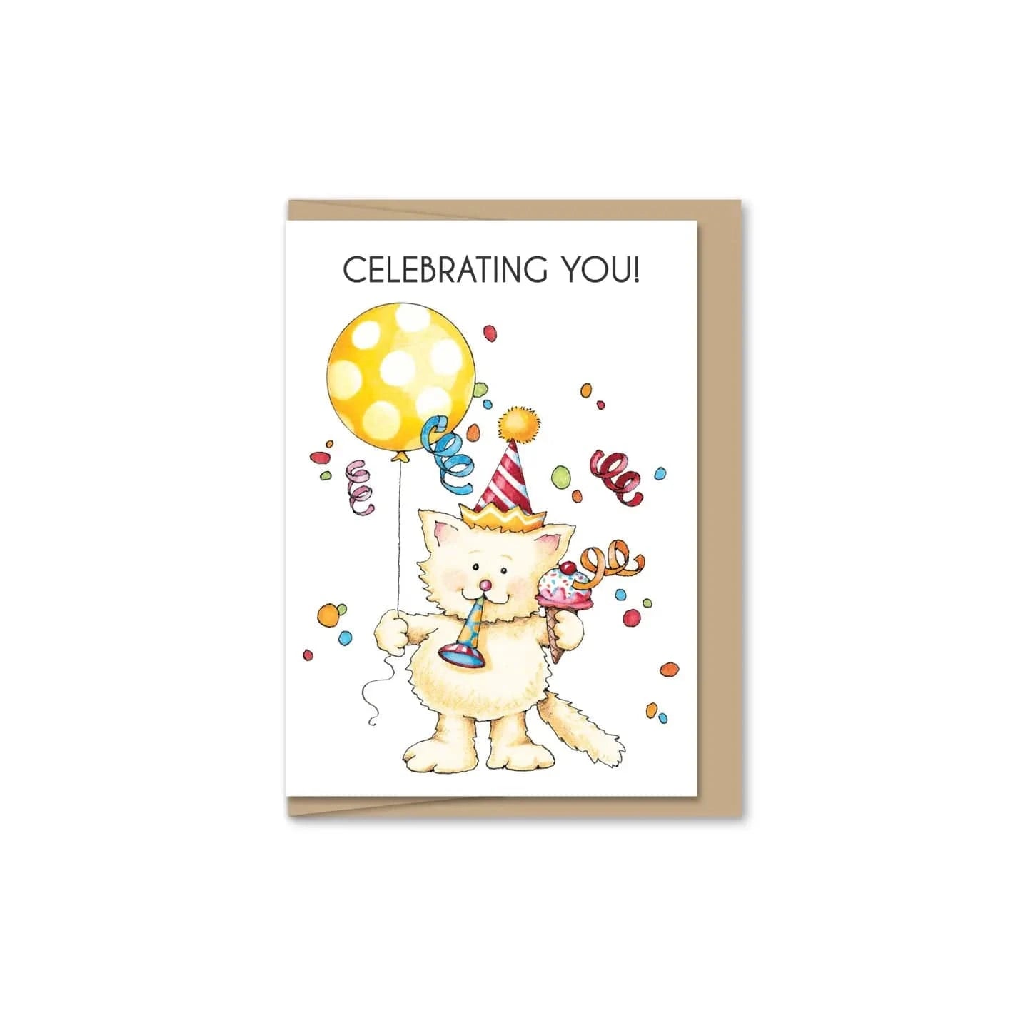 Maginating Cards Party Kitty Birthday Mini Card | Mary Engelbreit