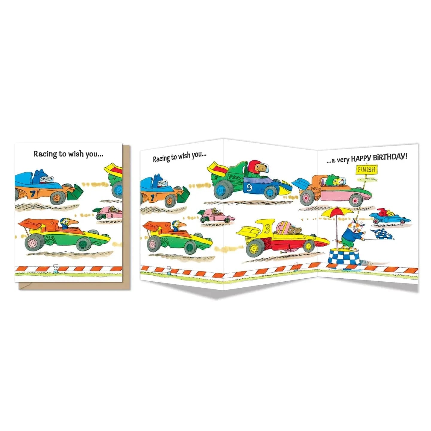 Maginating Cards Racing Tri-Fold Birthday Card | Richard Scarry