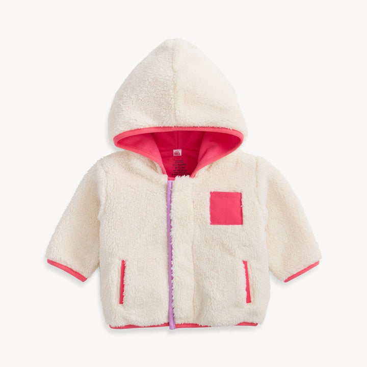 Magnetic Me Baby Gentle Cream Sherpa Girl Jacket W/ Stripe Rib