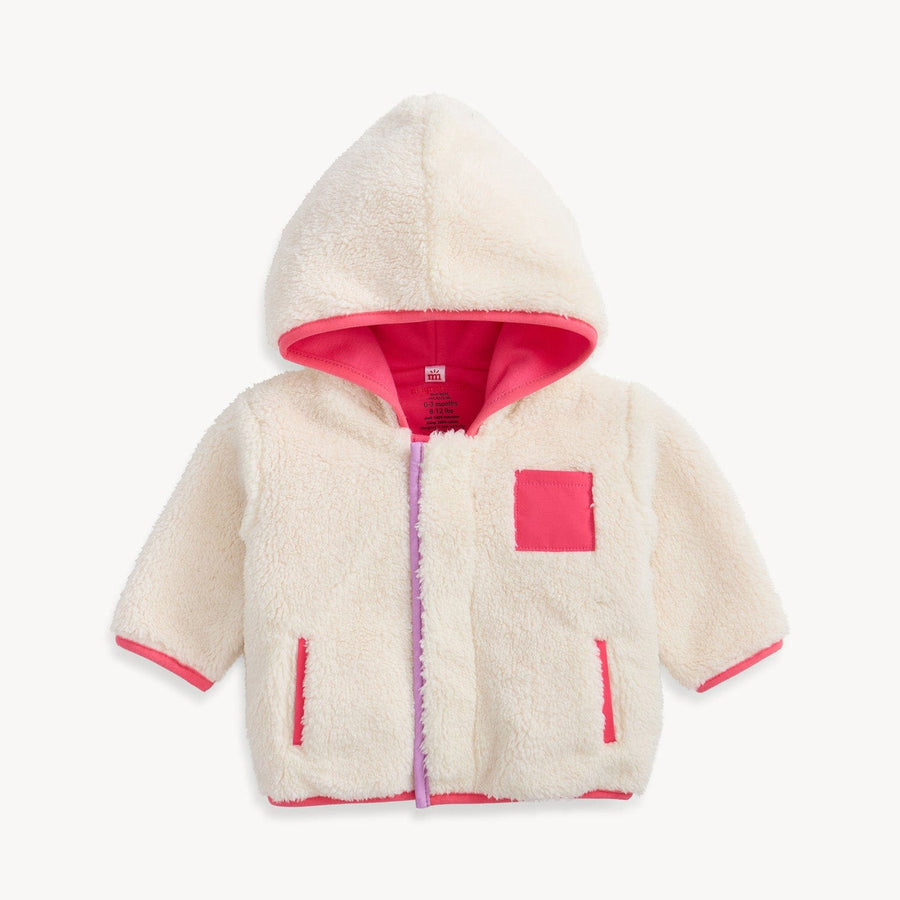 Magnetic Me Baby Gentle Cream Sherpa Girl Jacket W/ Stripe Rib