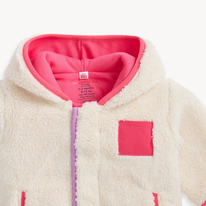 Magnetic Me Baby Gentle Cream Sherpa Girl Jacket W/ Stripe Rib