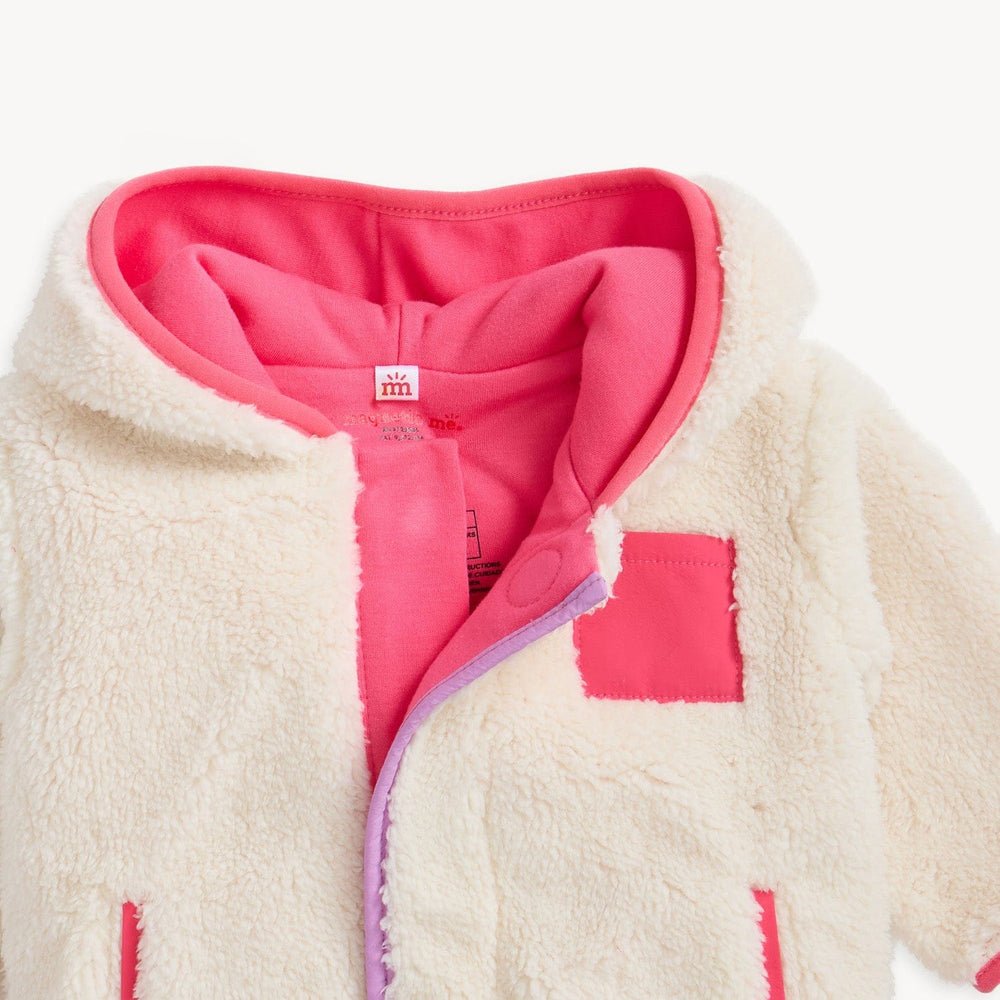 Magnetic Me Baby Gentle Cream Sherpa Girl Jacket W/ Stripe Rib