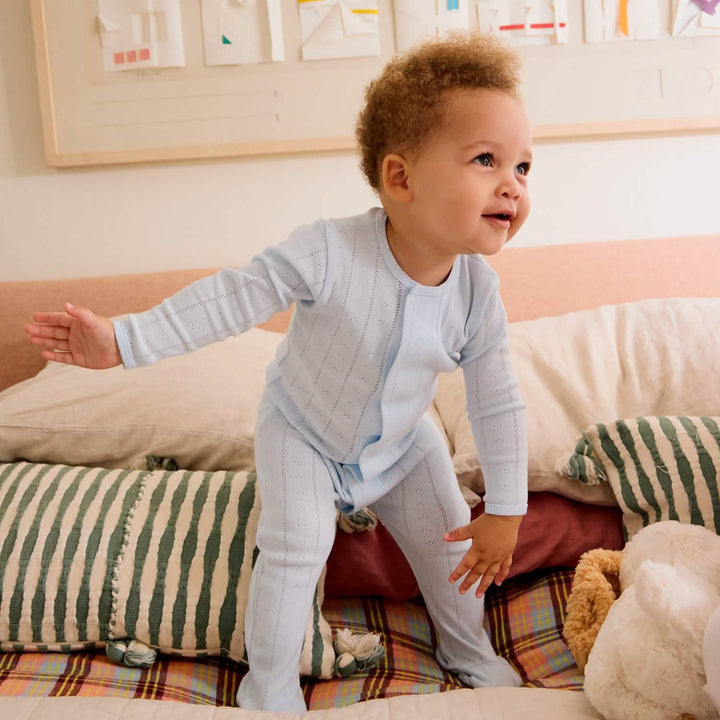 Magnetic Me Baby Love Lines Blue Organic Cotton Pointelle Magnetic Parent Favorite Footie