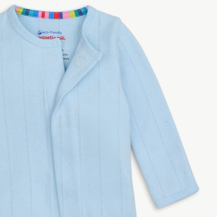 Magnetic Me Baby Love Lines Blue Organic Cotton Pointelle Magnetic Parent Favorite Footie