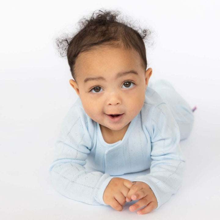 Magnetic Me Baby Love Lines Blue Organic Cotton Pointelle Magnetic Parent Favorite Footie
