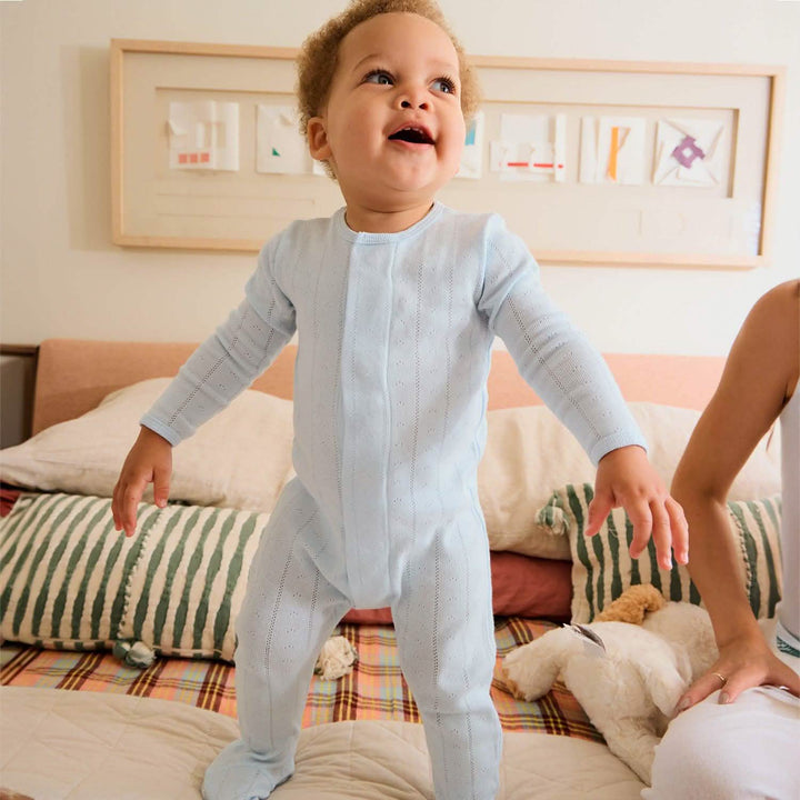 Magnetic Me Baby Love Lines Blue Organic Cotton Pointelle Magnetic Parent Favorite Footie