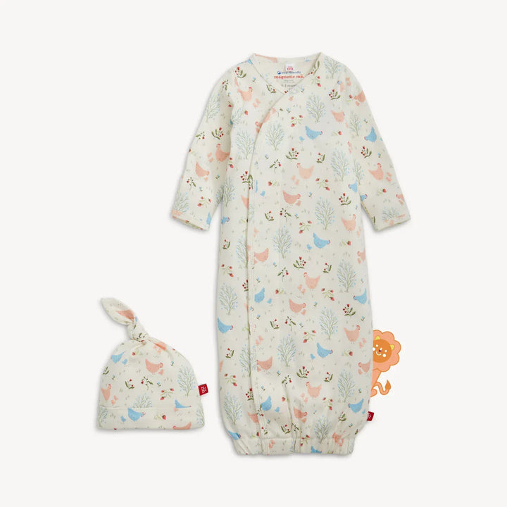 Magnetic Me Baby Newborn-3m Chicken Tender Organic Cotton Gown + Hat