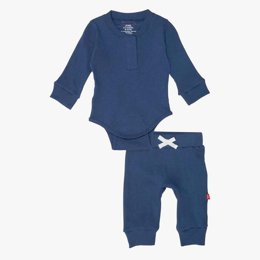 Magnetic Me Bodysuit Symphony Blue Ribbed Cotton Magnetic Long Sleeve Bodysuit + Pant Set