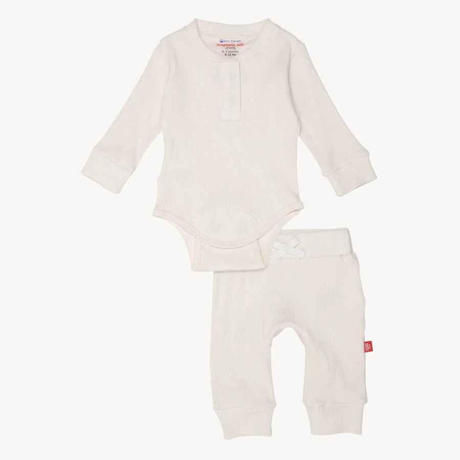 Magnetic Me Bodysuit Whipped Cream Ribbed Cotton Magnetic Long Sleeve Bodysuit + Pant Set