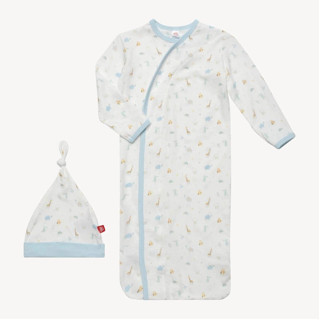 Magnetic Me knotted gown Newborn-3m Blue Little Bitty Pretty Cozy Sleeper Gown + Hat Set