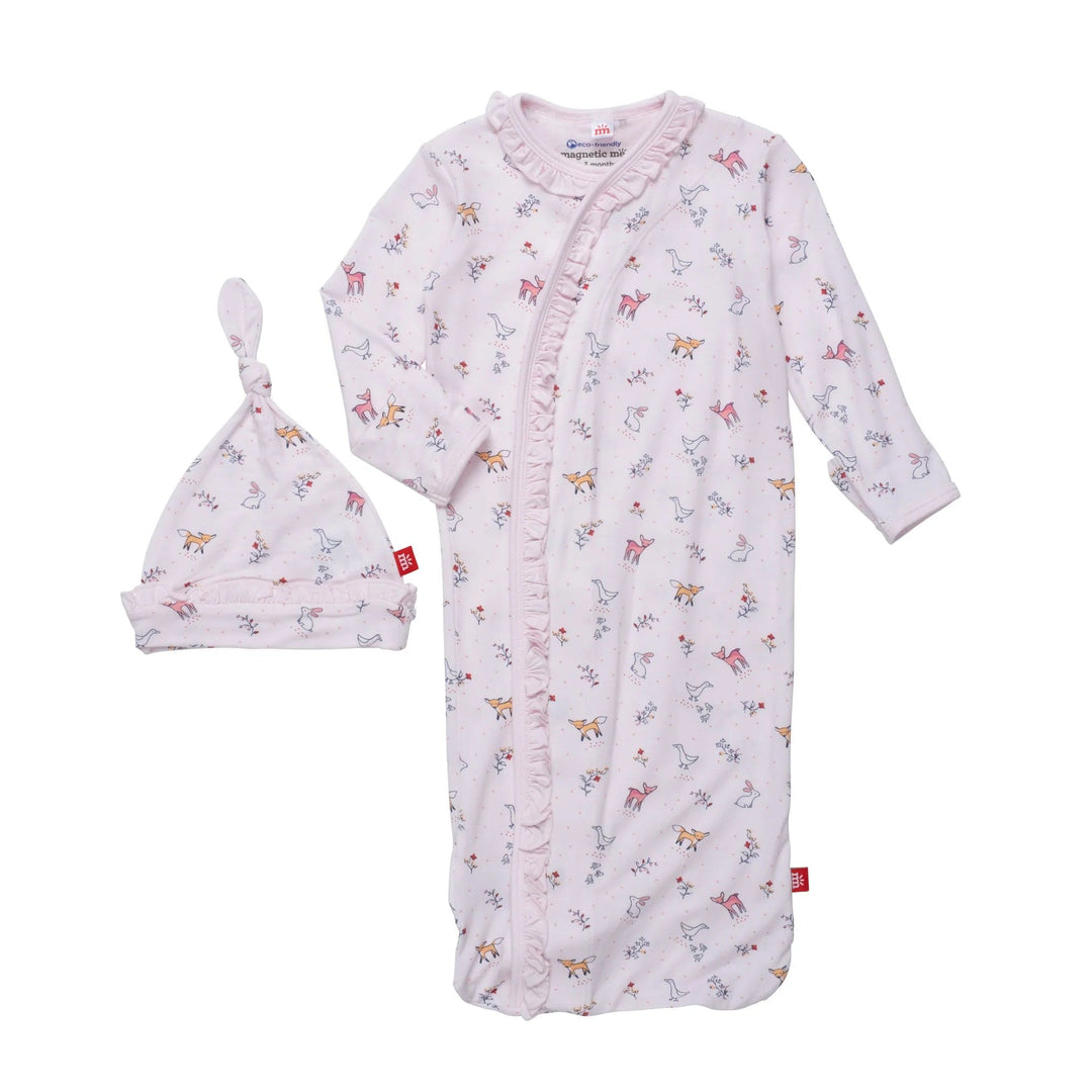 Magnetic Me Newborn Gown Newborn Woodsy Tale Girls Ruffle Magnetic Gown with Hat Set