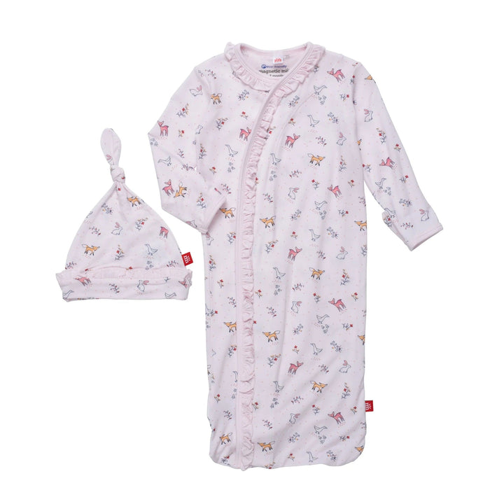 Magnetic Me Newborn Gown Newborn Woodsy Tale Girls Ruffle Magnetic Gown with Hat Set
