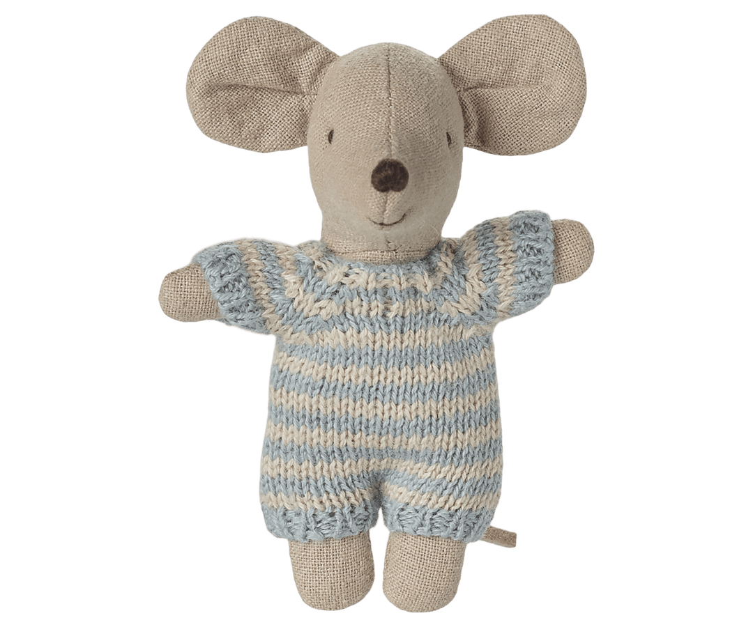 Maileg Dollhouse Baby mouse in carry cot - Blue | Maileg