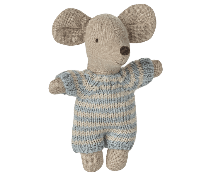 Maileg Dollhouse Baby mouse in carry cot - Blue | Maileg