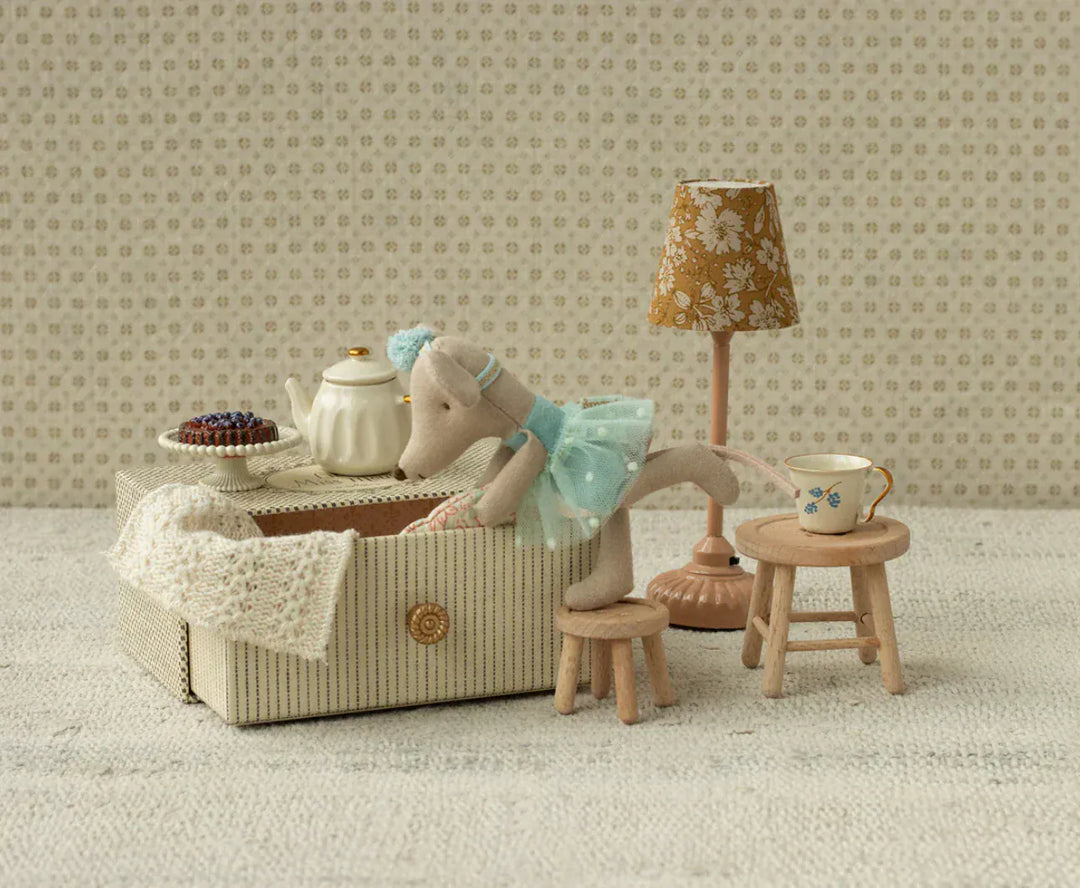 Maileg Dollhouse Dance Mouse in Daybed, Little Sister - Blue | Maileg