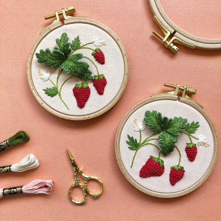 MCreativeJ Embroidery Kits Stumpwork Strawberries - Intermediate Hand Embroidery Kit