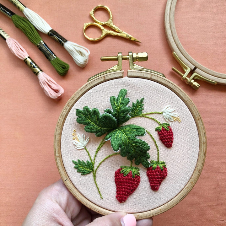 MCreativeJ Stumpwork Strawberries - Intermediate Hand Embroidery Kit