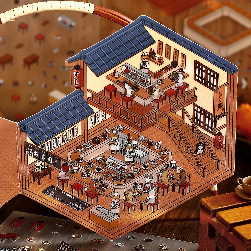 MDS Gifts BGM Diorama 2.5D Clear Stickers - Sushi Restaurant