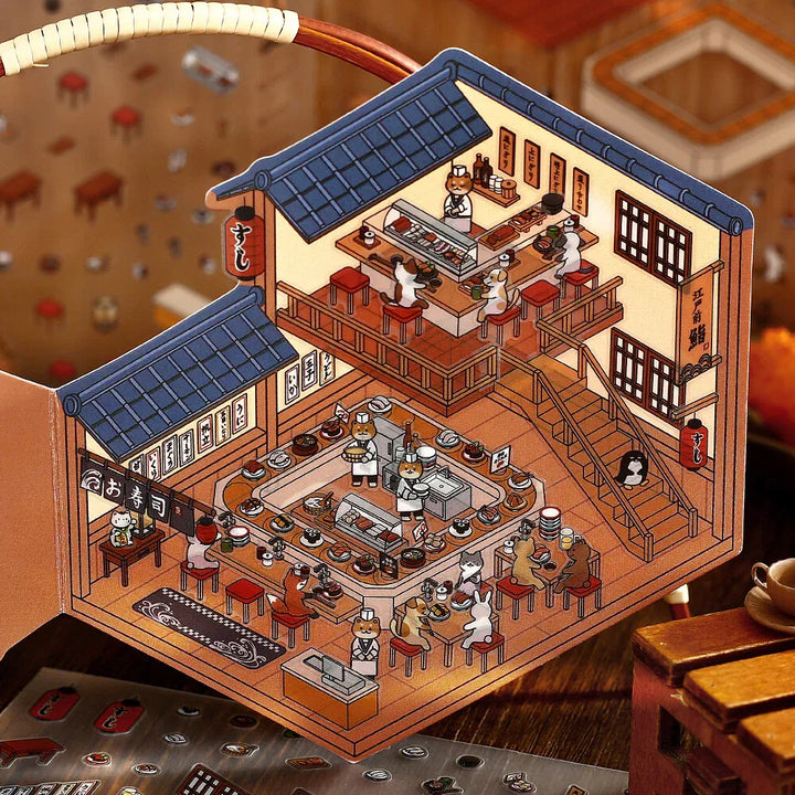 MDS Gifts BGM Diorama 2.5D Clear Stickers - Sushi Restaurant