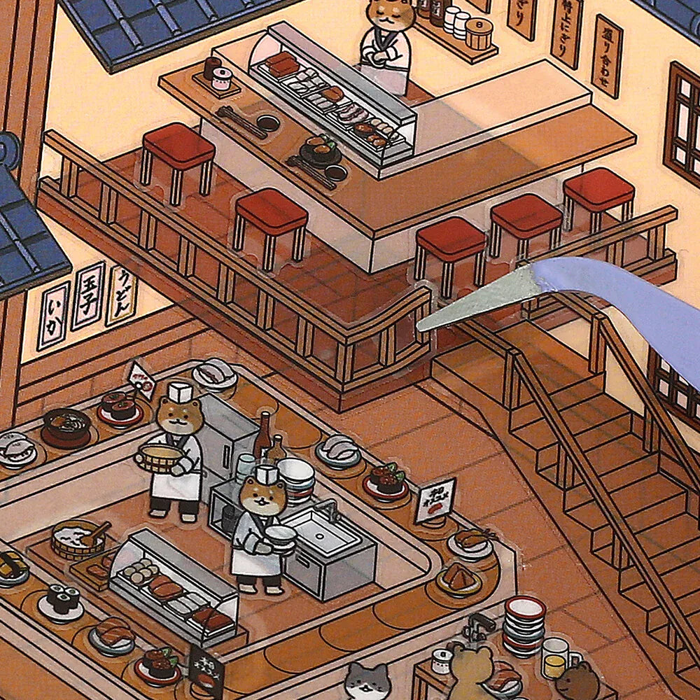 MDS Gifts BGM Diorama 2.5D Clear Stickers - Sushi Restaurant