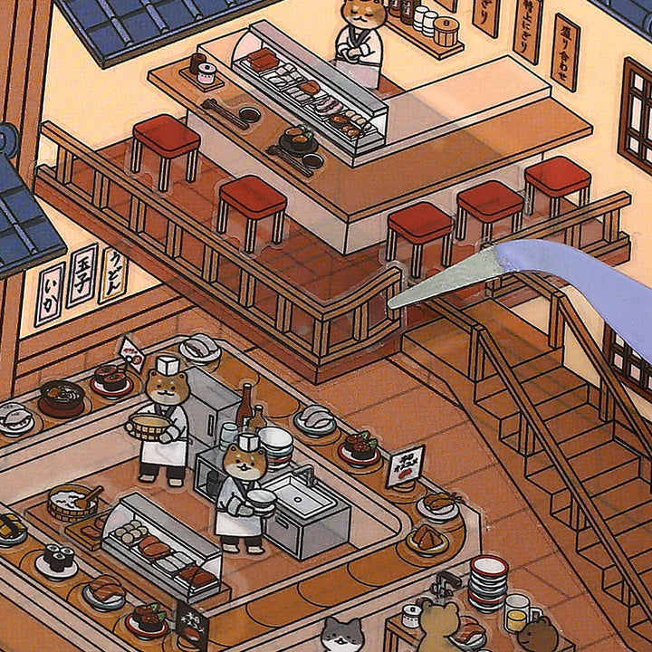 MDS Gifts BGM Diorama 2.5D Clear Stickers - Sushi Restaurant