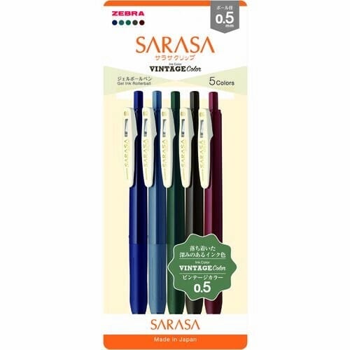 MDS Paper Sarasa Clip Gel Retractable Pen Sets, Vintage 5-Color Dark Set