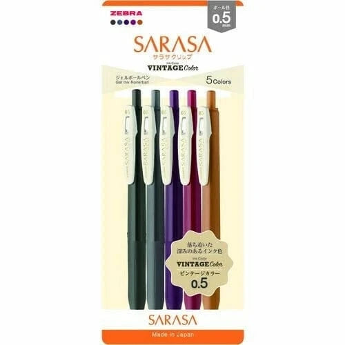 MDS Paper Sarasa Clip Gel Retractable Pen Sets, Vintage 5-Color Light Set