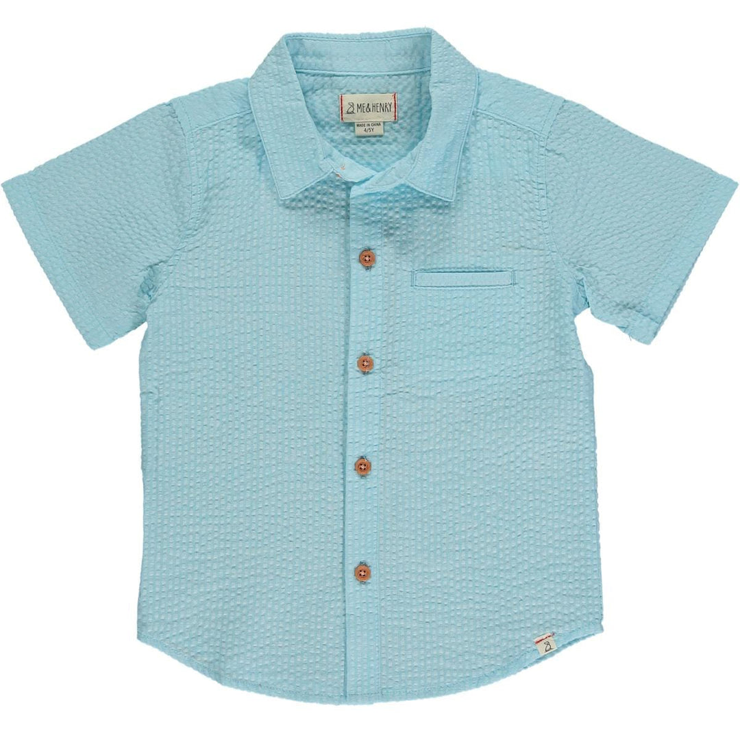 Me & Henry Baby & Toddler Tops 9-12m Maui Woven Shirt - Aqua Seersucker