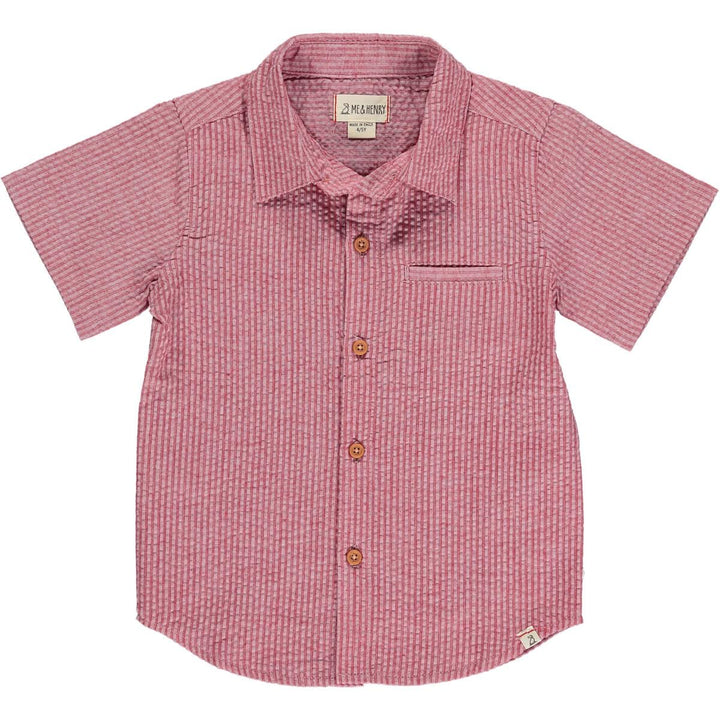 Me & Henry Baby & Toddler Tops 9-12m Maui Woven Shirt - Coral Seersucker
