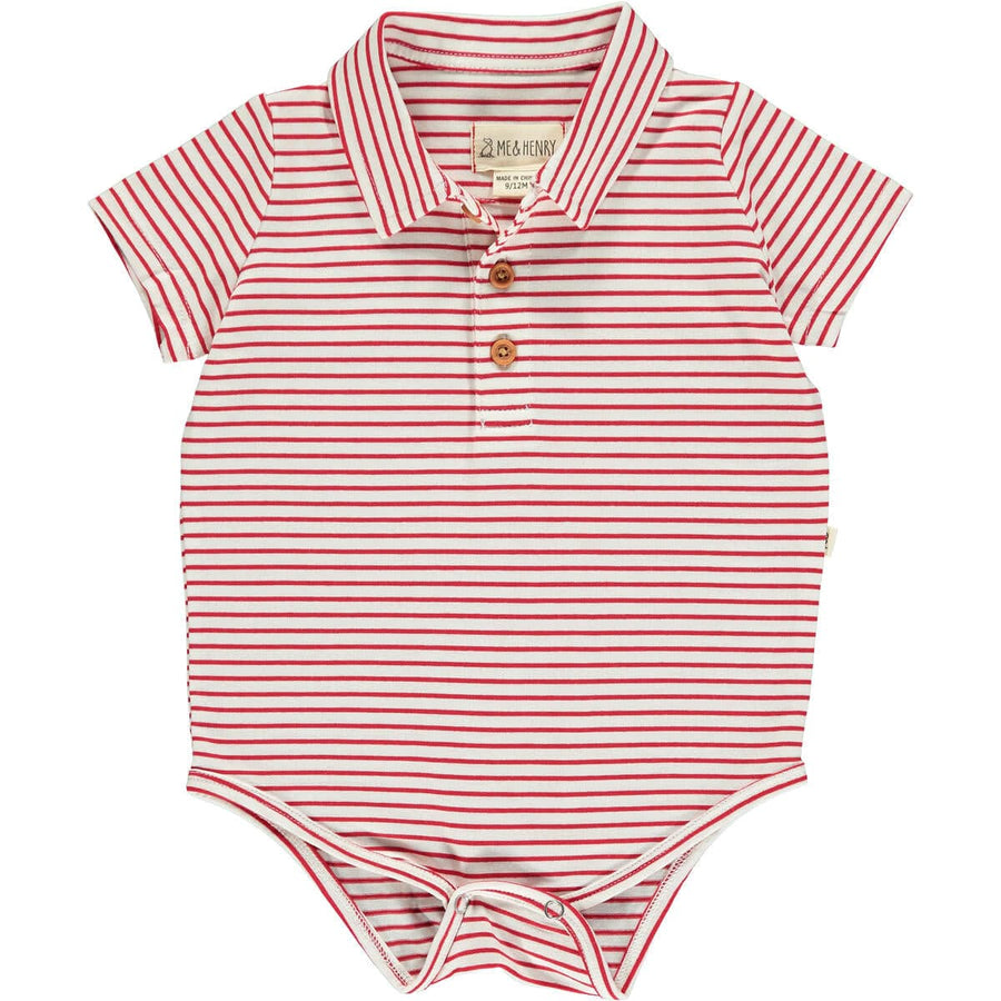 Me & Henry Bodysuit 0-3m Jetty Polo Jersey Onesies - Red/White