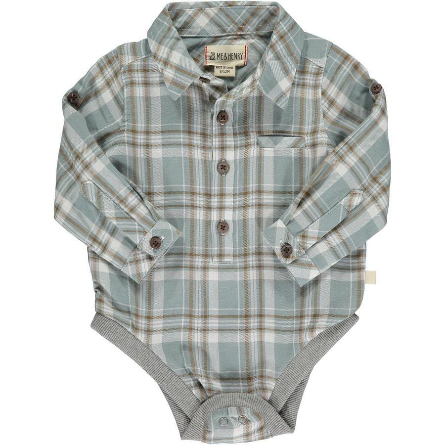 Me & Henry Bodysuit Jasper Woven Onesie - Blue/White Plaid