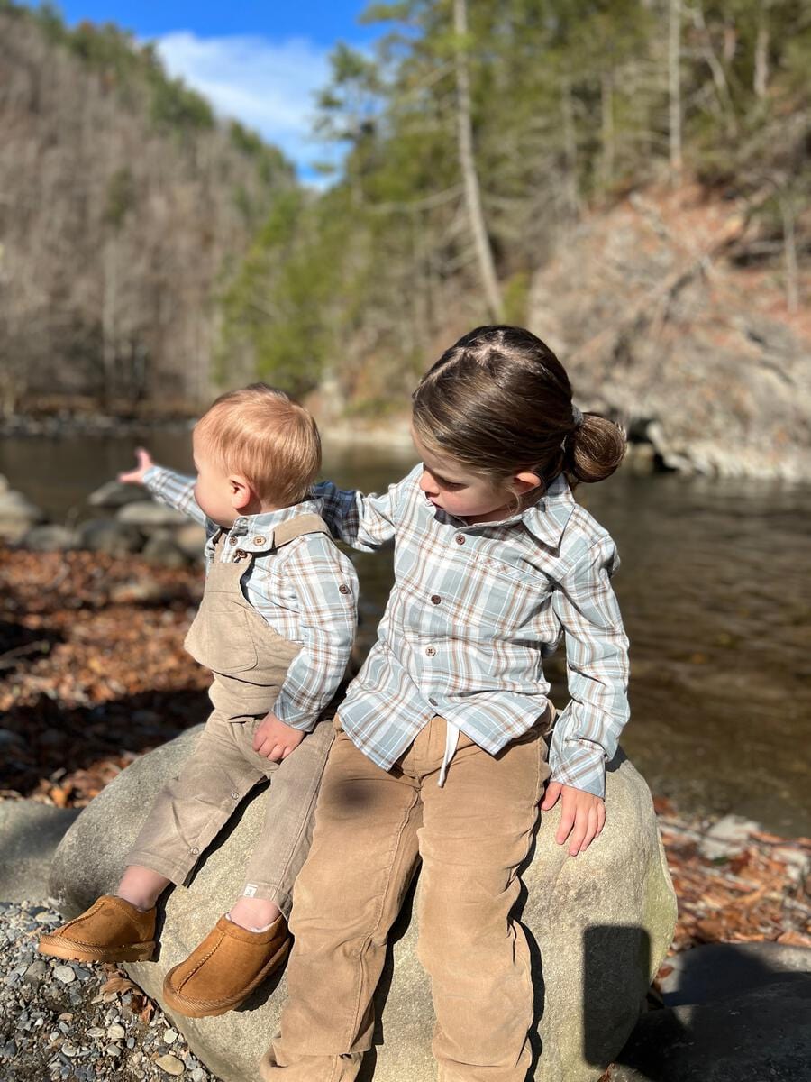 Me & Henry Bodysuit Jasper Woven Onesie - Blue/White Plaid
