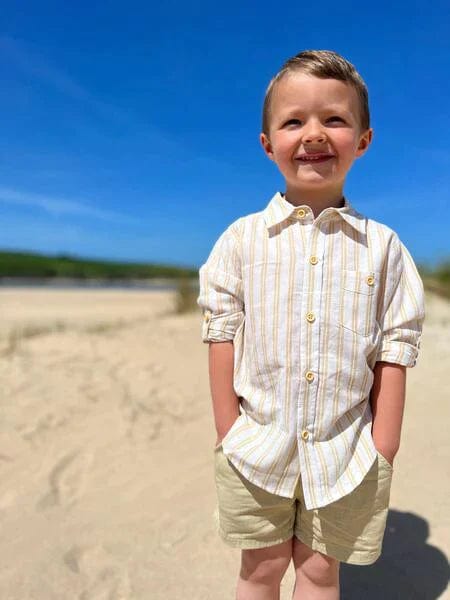 Me & Henry Merchant Long -Sleeved Shirt - Tan/White Stripe